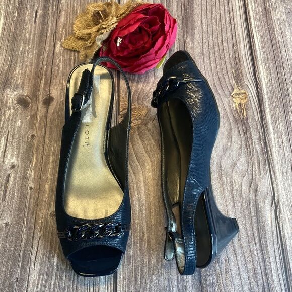 KAREN SCOTT Amber Navy Blue Slingbacks 7.5M - Picture 3 of 11